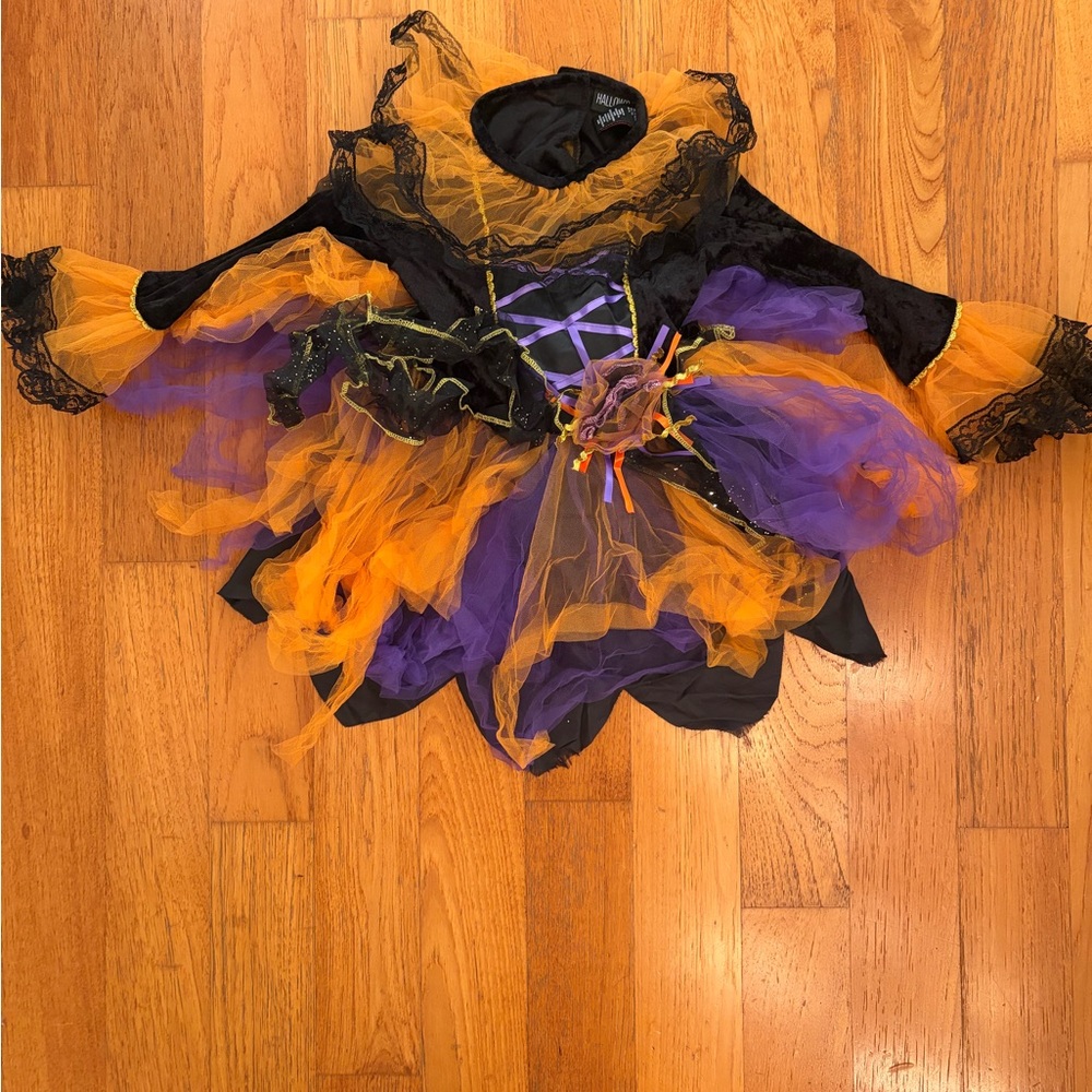 Kids Halloween Witch Costume with Black, Orange, and Purple Tulle